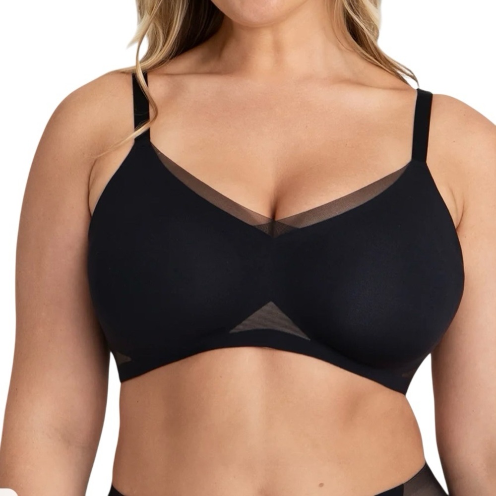Honeylove Crossover‎ Full Coverage V Neck Wireless Bra Vamp Black 3X BRBR00045
